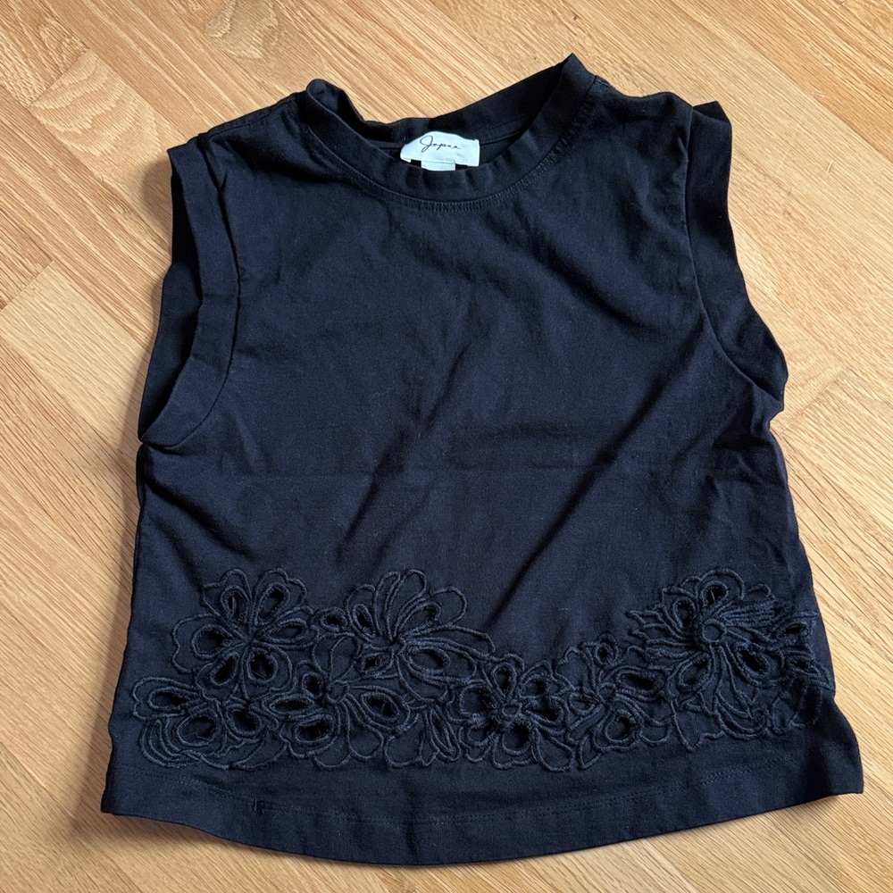 Black Sleeveless Top with Floral Design